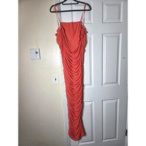 Orange Sleeveless Maxi Dress for Women Cascading Fabric Lined Gown Elegant Wear